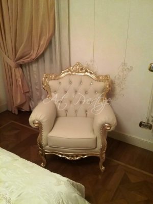 Poltrona poltroncina barocco legno pelle vintage sedia per camera da letto
