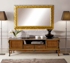 Porta Tv classico intarsio dorato - Porta tv in legno massello